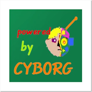 Powered by Cyborg Design on Green Background Posters and Art